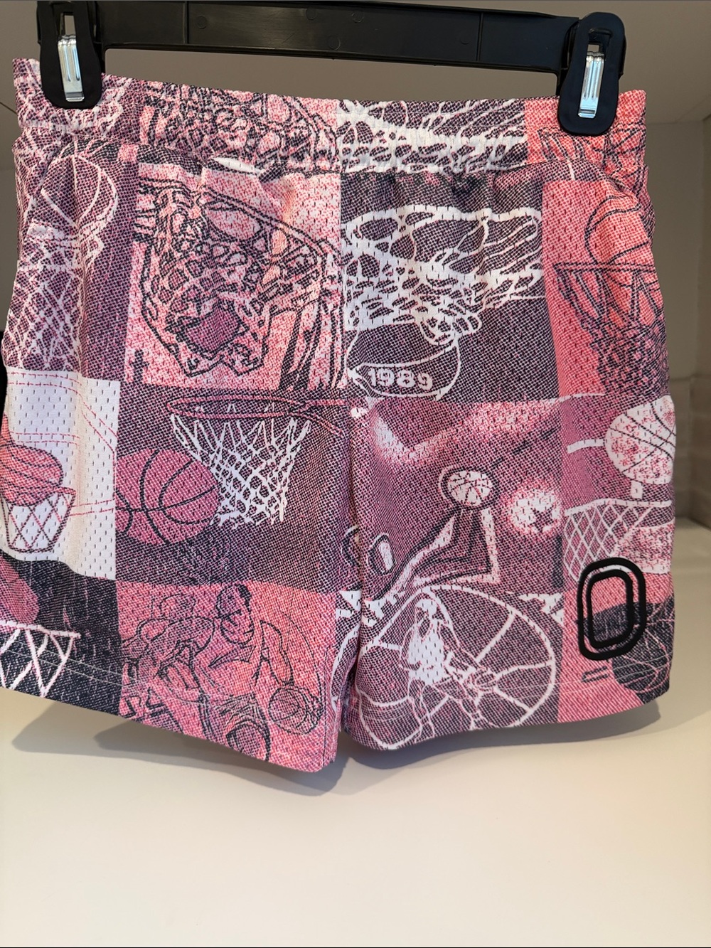 Boys Pink Graphic Basketball Shorts with Elastic Waist